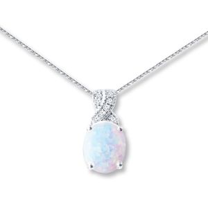 NWT Kay Jewelers Lab-Created Opal Pendant Lab-Created Sapphires Sterling Silver